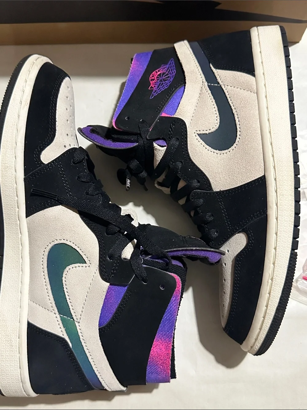 Nike PSG Jordan 1’s — Black, White & Purple Iridescent Swoosh